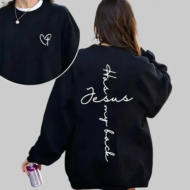 Jesus Has My Back T-Shirt, Sweatshirt & Hoodie – Christian Faith Heart Graphic Front & Back Print