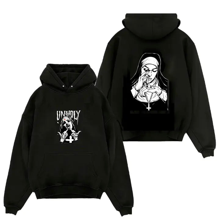 Unholy Nun Gothic Graphic T-Shirt/Sweatshirt/Hooide – Dark Alternative Front & Back Streetwear Tee