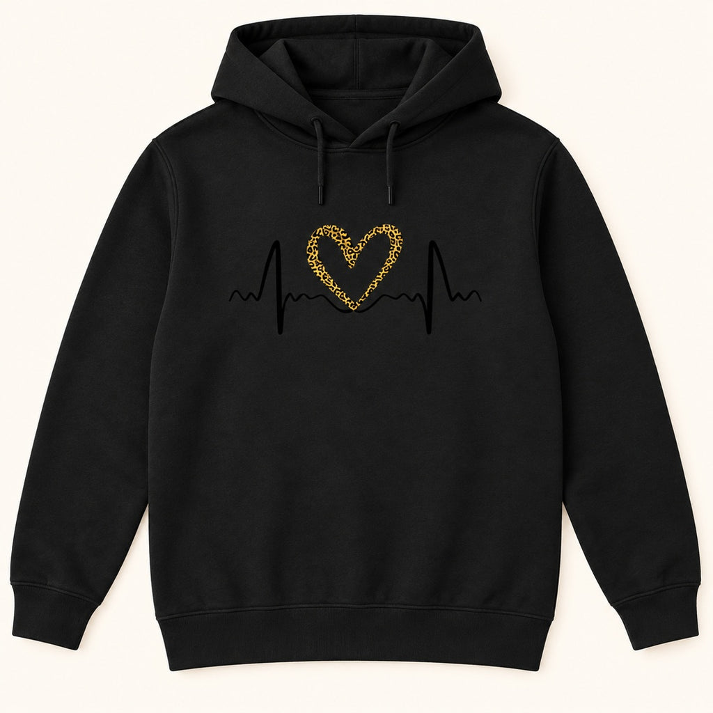 Leopard Heartbeat Graphic T-Shirt, Sweatshirt & Hoodie – Cute Heart EKG Print, Casual Women's Apparel