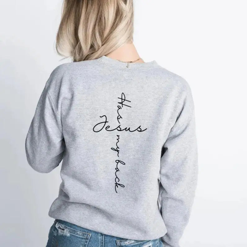 Jesus Has My Back T-Shirt, Sweatshirt & Hoodie – Christian Faith Heart Graphic Front & Back Print