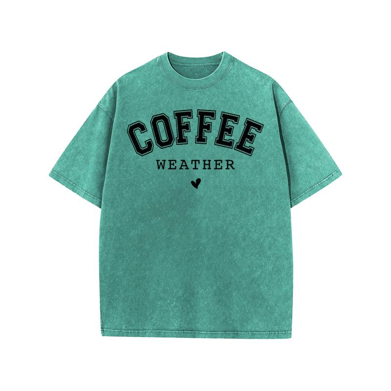 Coffee Weather Vintage T-Shirt – Women's Acid Washed Oversized Graphic Tee
