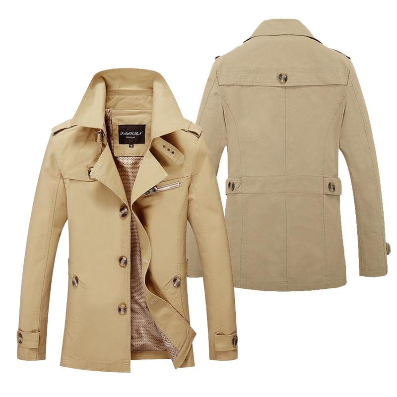 Men's Slim Fit Trench Coat with Lapel Collar, Shoulder Epaulettes & Buckle Cuffs – Smart Casual Outerwear for Work & Everyday Wear