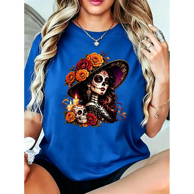 La Catrina Day of the Dead T-Shirt/Sweatshirt/Hoodie – Floral Sugar Skull Mexican Graphic Tee