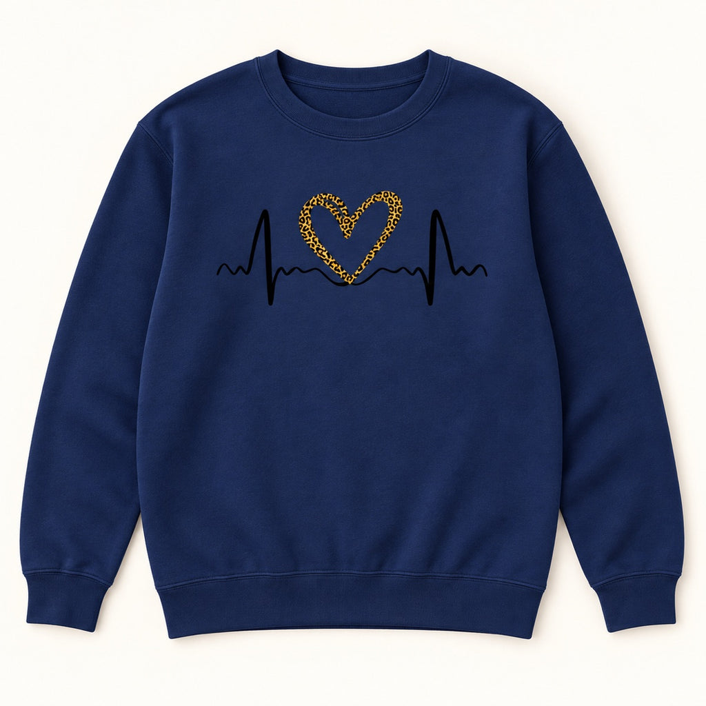 Leopard Heartbeat Graphic T-Shirt, Sweatshirt & Hoodie – Cute Heart EKG Print, Casual Women's Apparel