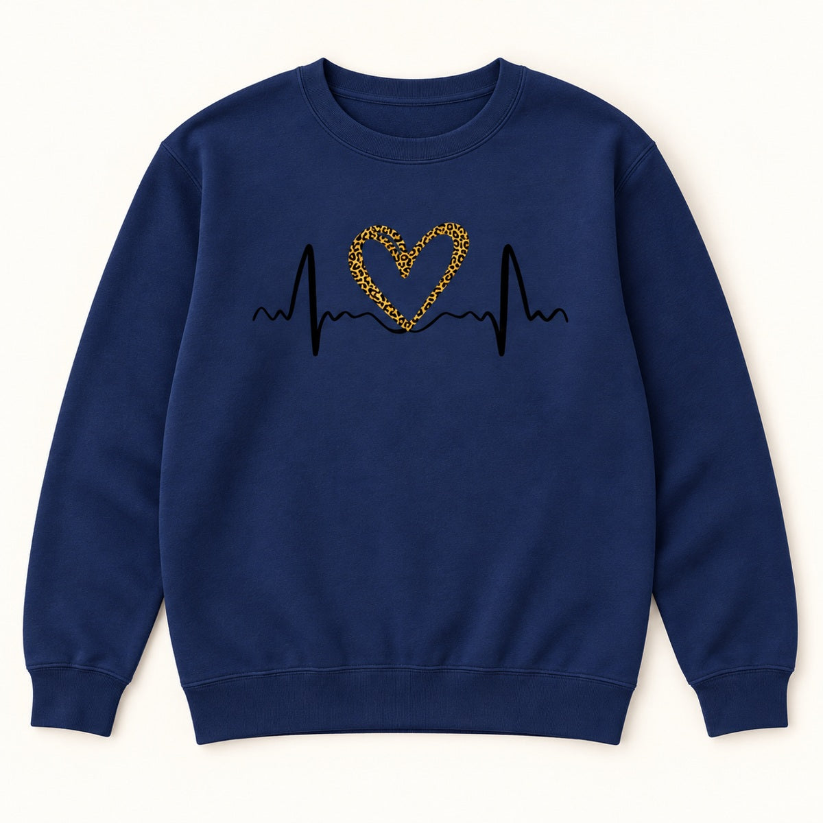 Leopard Heartbeat Graphic T-Shirt, Sweatshirt & Hoodie – Cute Heart EKG Print, Casual Women's Apparel