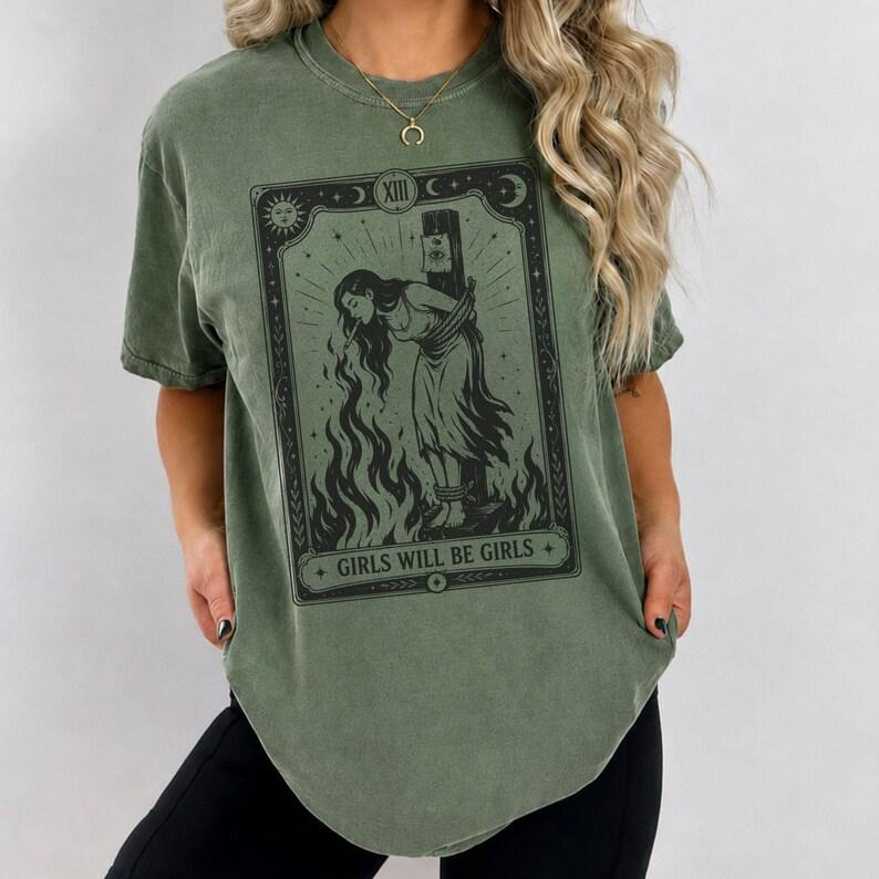 Girls Will Be Girls Witchy Graphic T-Shirt/Sweatshirt/Hoodie – Vintage Tarot Inspired Women's Halloween Tee