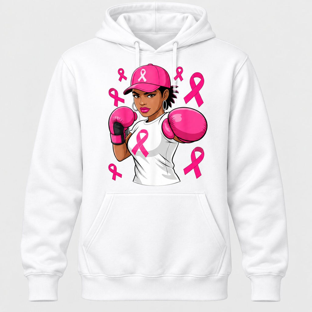Breast Cancer Awareness Pink Ribbon Fighter Graphic T-Shirt, Sweatshirt & Hoodie – Strong Women Boxing Support Design