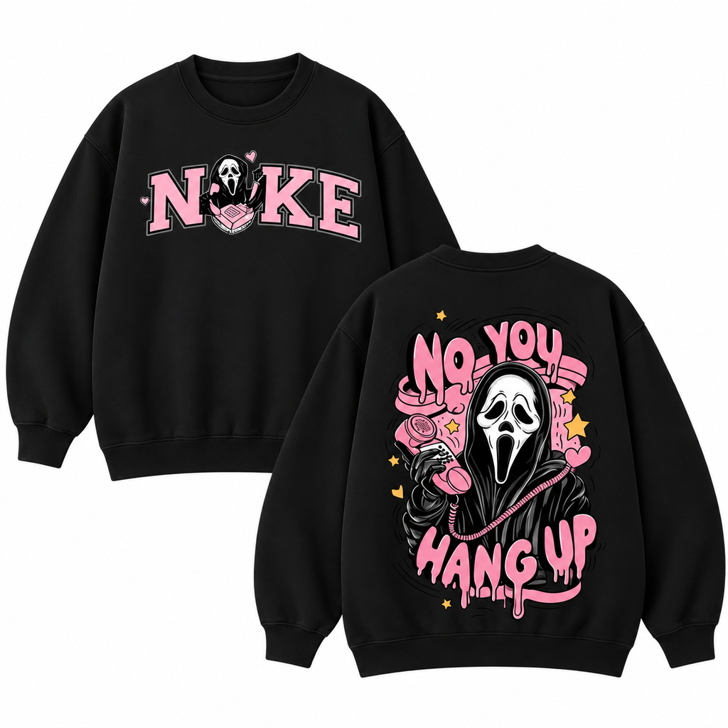No You Hang Up Horror T-Shirt/Sweatshirt/Hoodie – Vintage Washed Pink Ghost Graphic Front & Back Tee