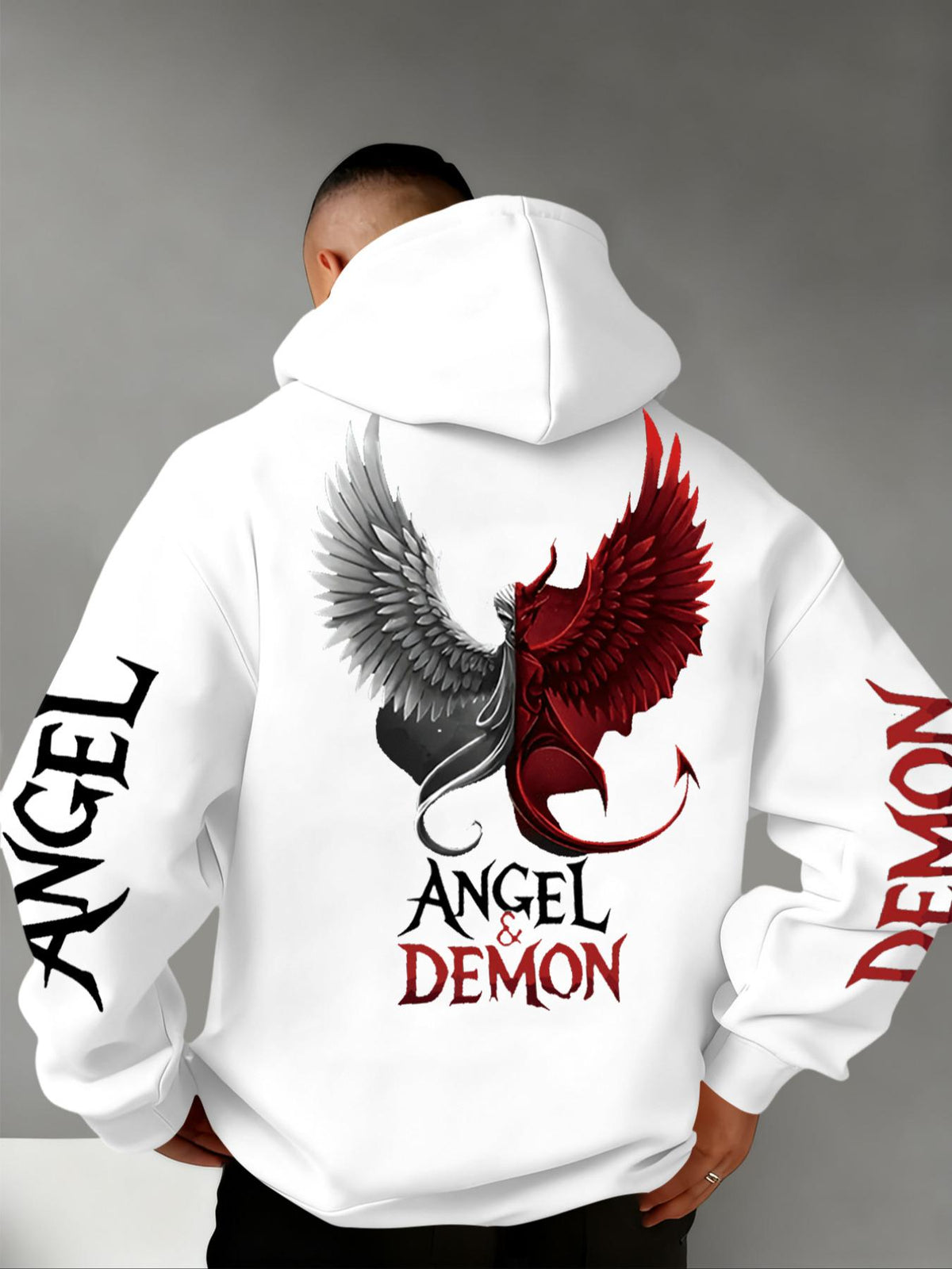 Angel & Demon Gothic Hoodie/Sweatshirt – Dual Wing Graphic Streetwear Sweatshirt