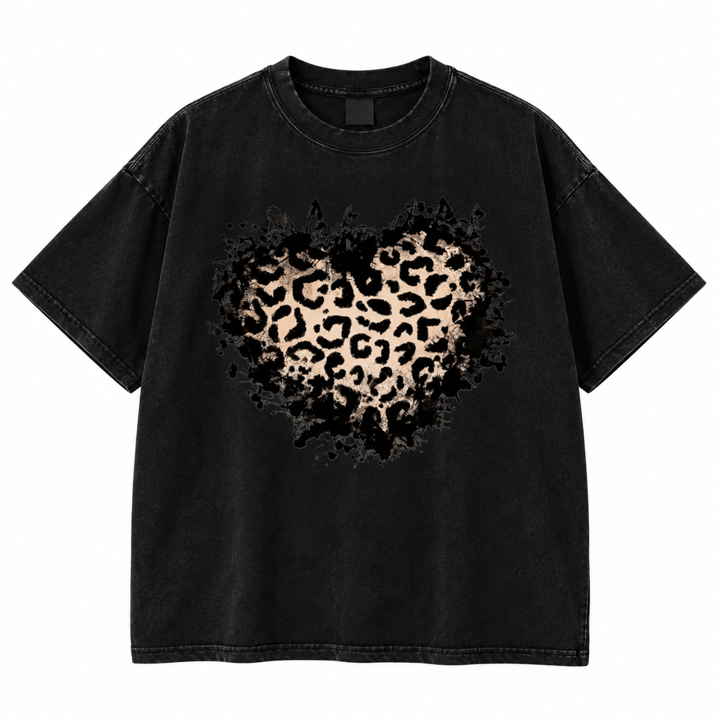 Women’s Leopard Heart Hoodie/Sweatshirt/T-shirt – Distressed Graphic Casual Pullover Sweatshirt