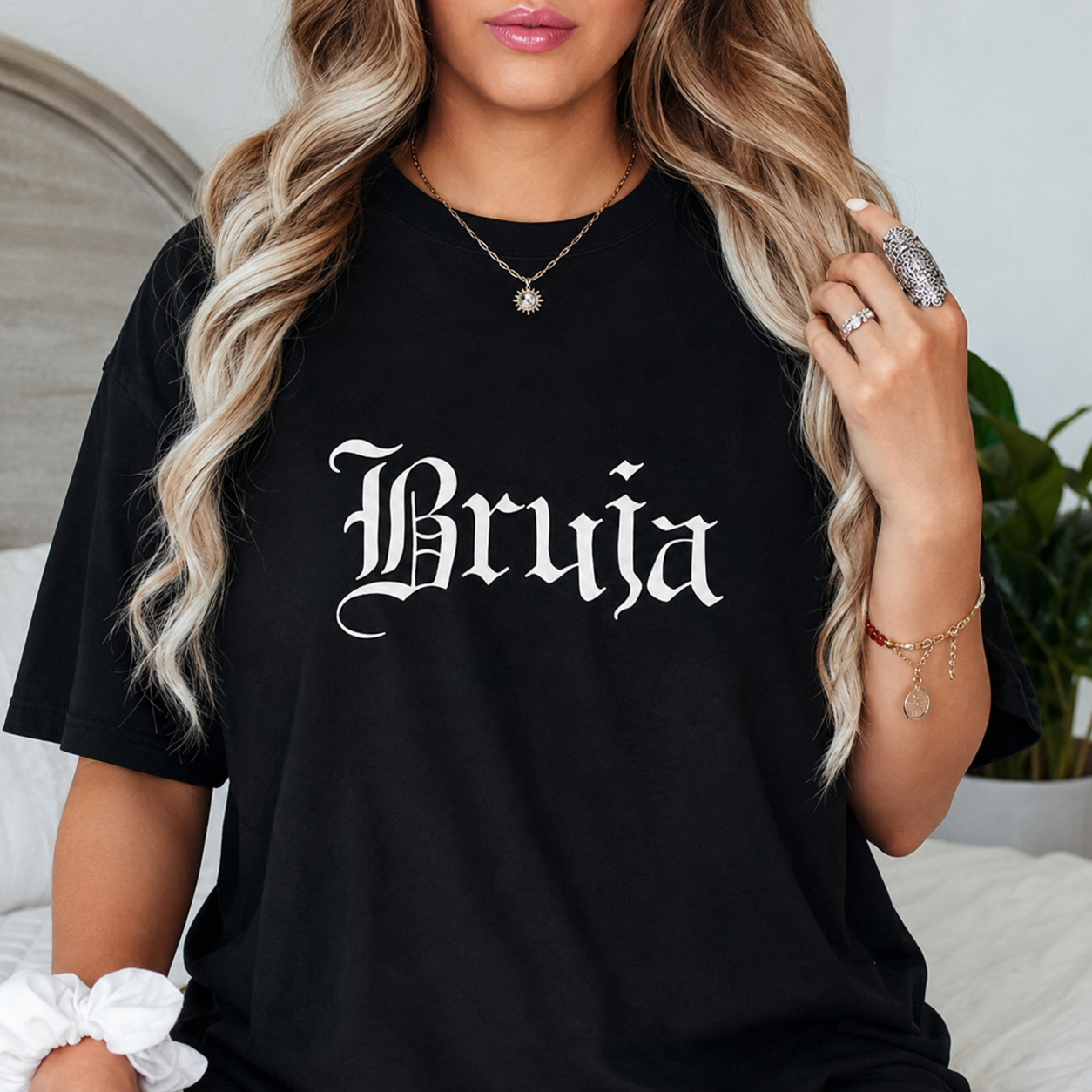 Bruja Graphic T-Shirt, Sweatshirt & Hoodie – Gothic Witchy Letter Print, Latina Halloween Spooky Season Apparel
