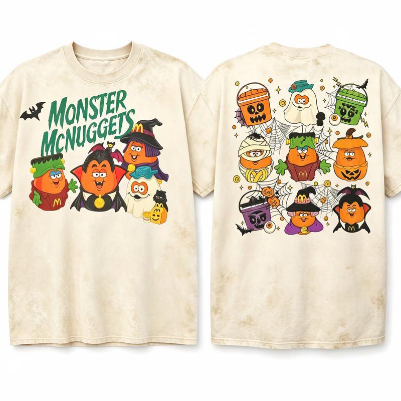 Monster McNugget Buddies Halloween T-Shirt, Sweatshirt & Hoodie – Cute Spooky Characters 2-Sided Graphic Print