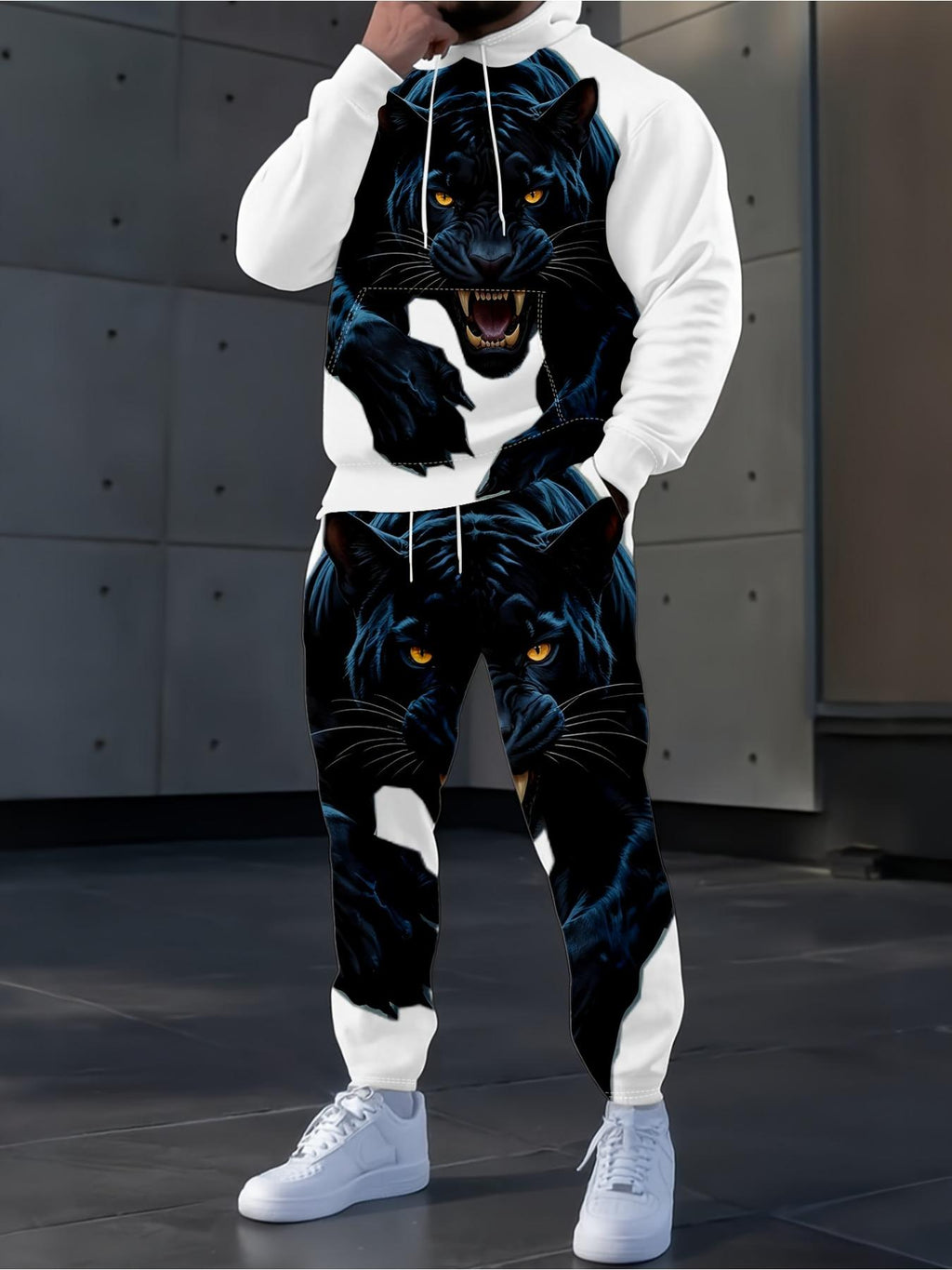Men's Black Panther Graphic Hoodie & Jogger Pants Set – Bold Streetwear Tracksuit