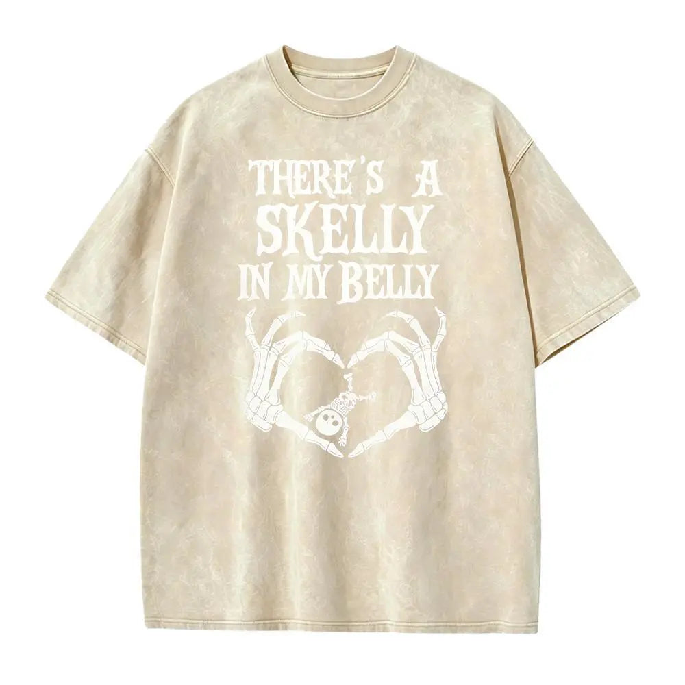 There’s a Skelly in My Belly Halloween Pregnancy T-Shirt, Sweatshirt & Hoodie – Spooky Mama Skeleton Graphic Apparel
