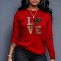 Leopard Print LOVE Long Sleeve Shirt/Sweatshirt/Hoodie – Women's Red Heart Graphic Casual Top