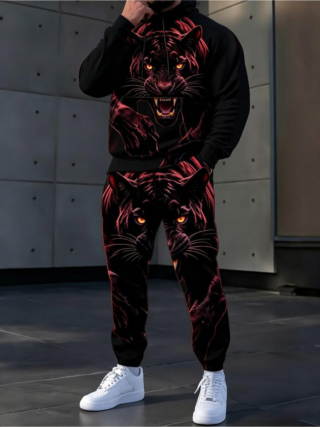 Men's Black Panther Graphic Hoodie & Jogger Pants Set – Bold Streetwear Tracksuit