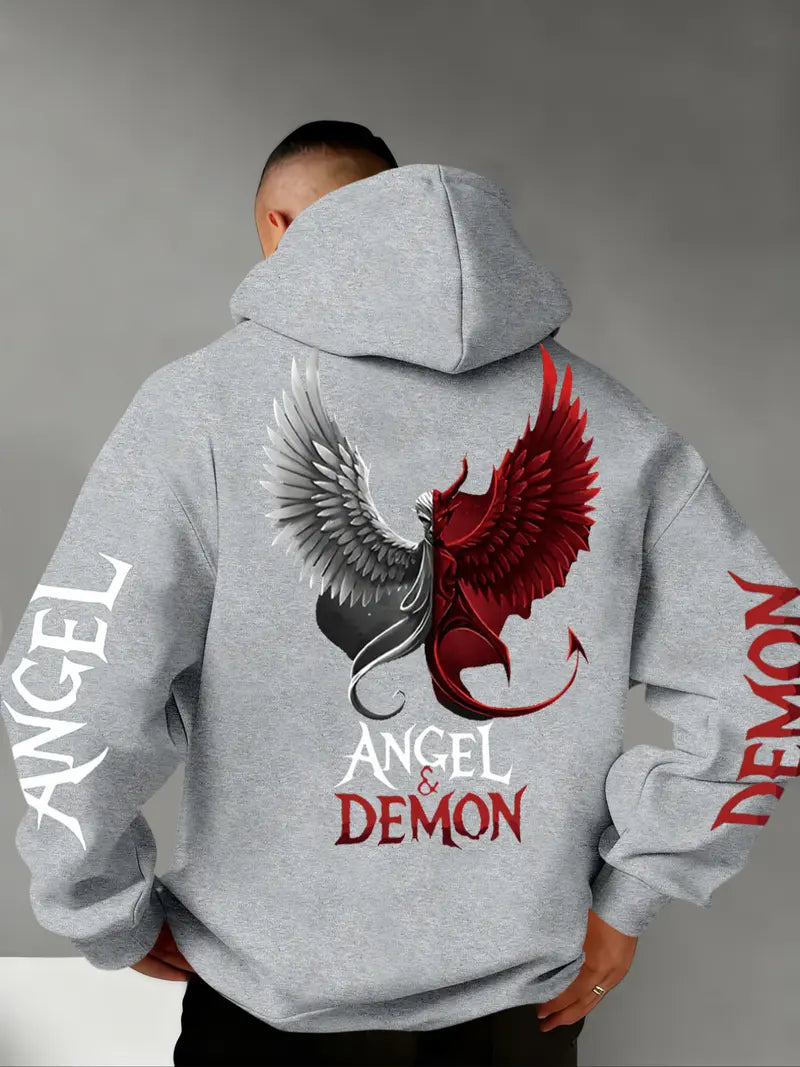 Angel & Demon Gothic Hoodie/Sweatshirt – Dual Wing Graphic Streetwear Sweatshirt