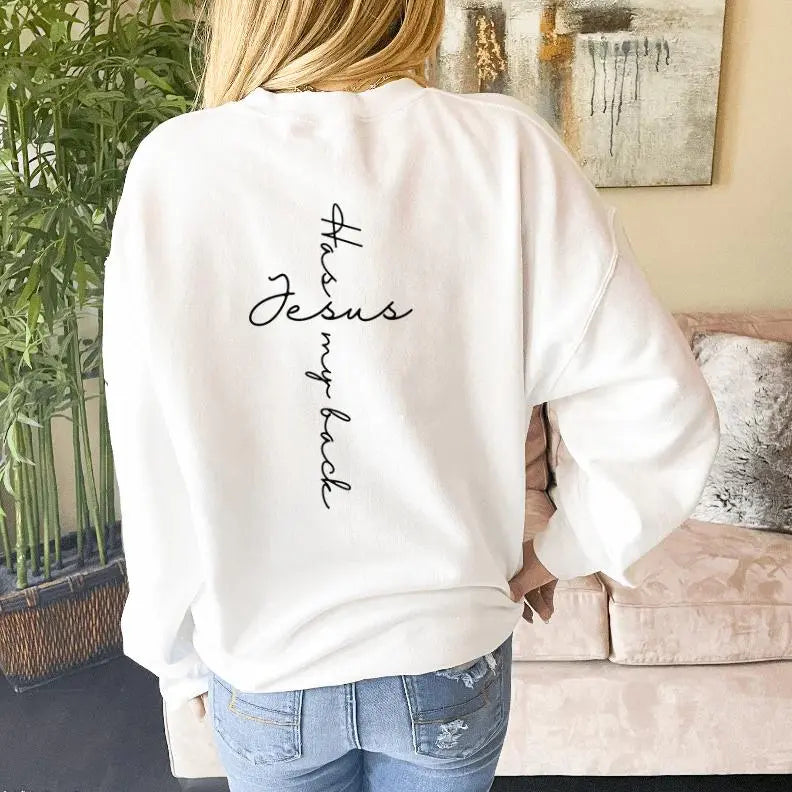 Jesus Has My Back T-Shirt, Sweatshirt & Hoodie – Christian Faith Heart Graphic Front & Back Print