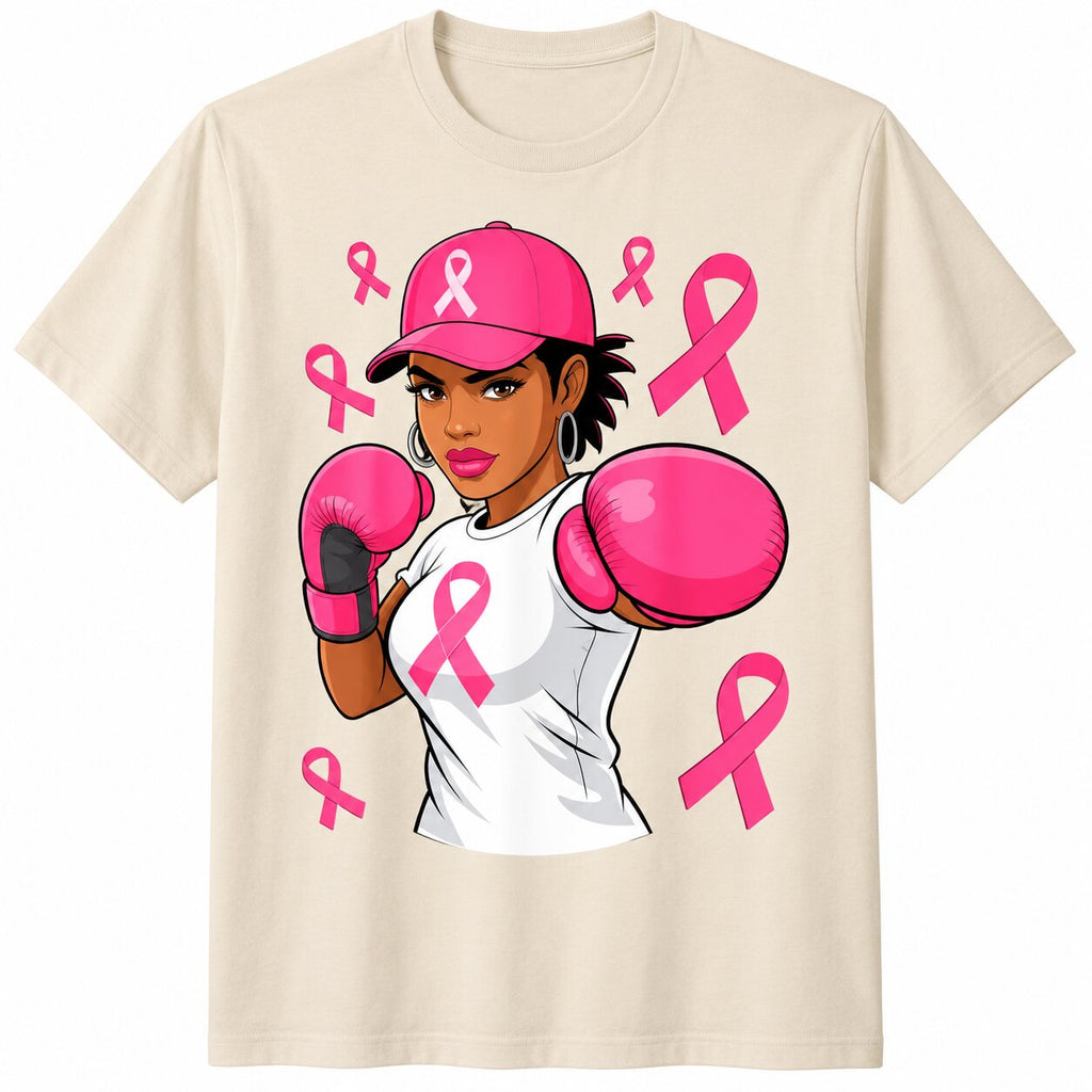 Breast Cancer Awareness Pink Ribbon Fighter Graphic T-Shirt, Sweatshirt & Hoodie – Strong Women Boxing Support Design