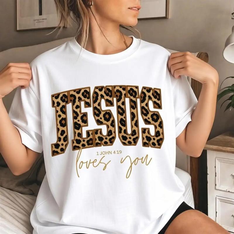 Jesus Loves You Leopard Print T-Shirt/Sweatshirt/Hoodie – Trendy Christian Faith Graphic Tee for Women