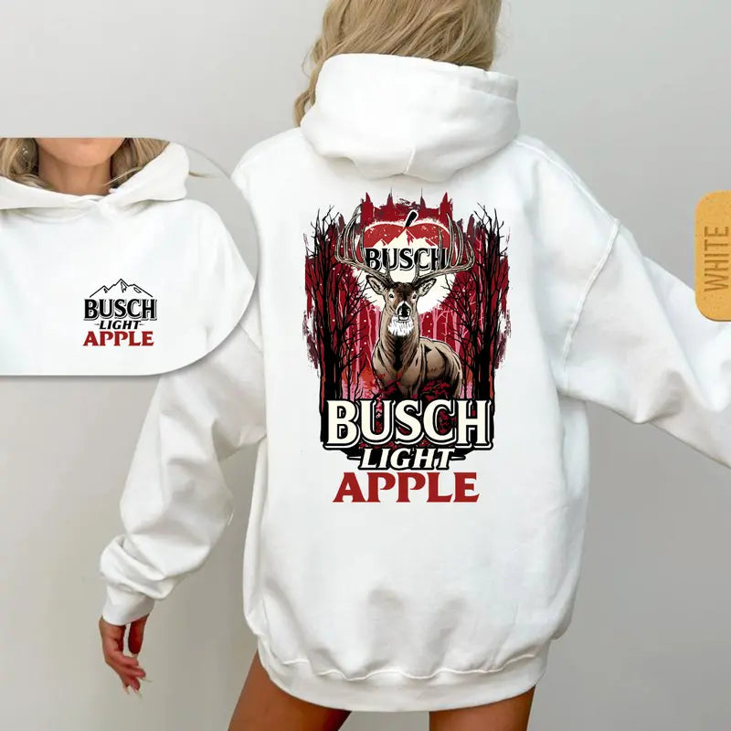 Busch Light Apple Hunting Hoodie/Sweatshirt/T-shirt – Vintage Deer Graphic Pullover Sweatshirt