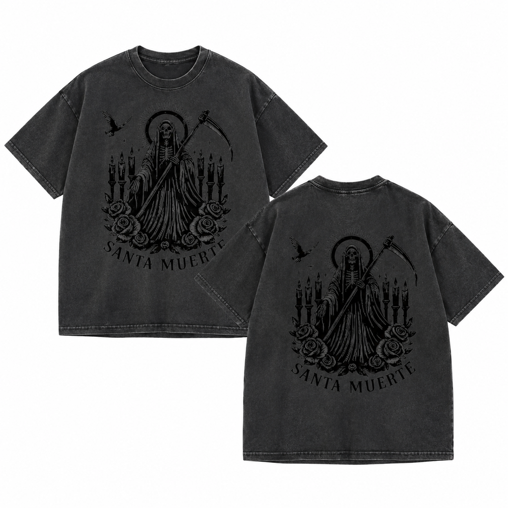 Santa Muerte Gothic Hoodie/Sweatshirt/T-shirt – Skull Rose & Scythe Front Back Graphic Pullover Sweatshirt