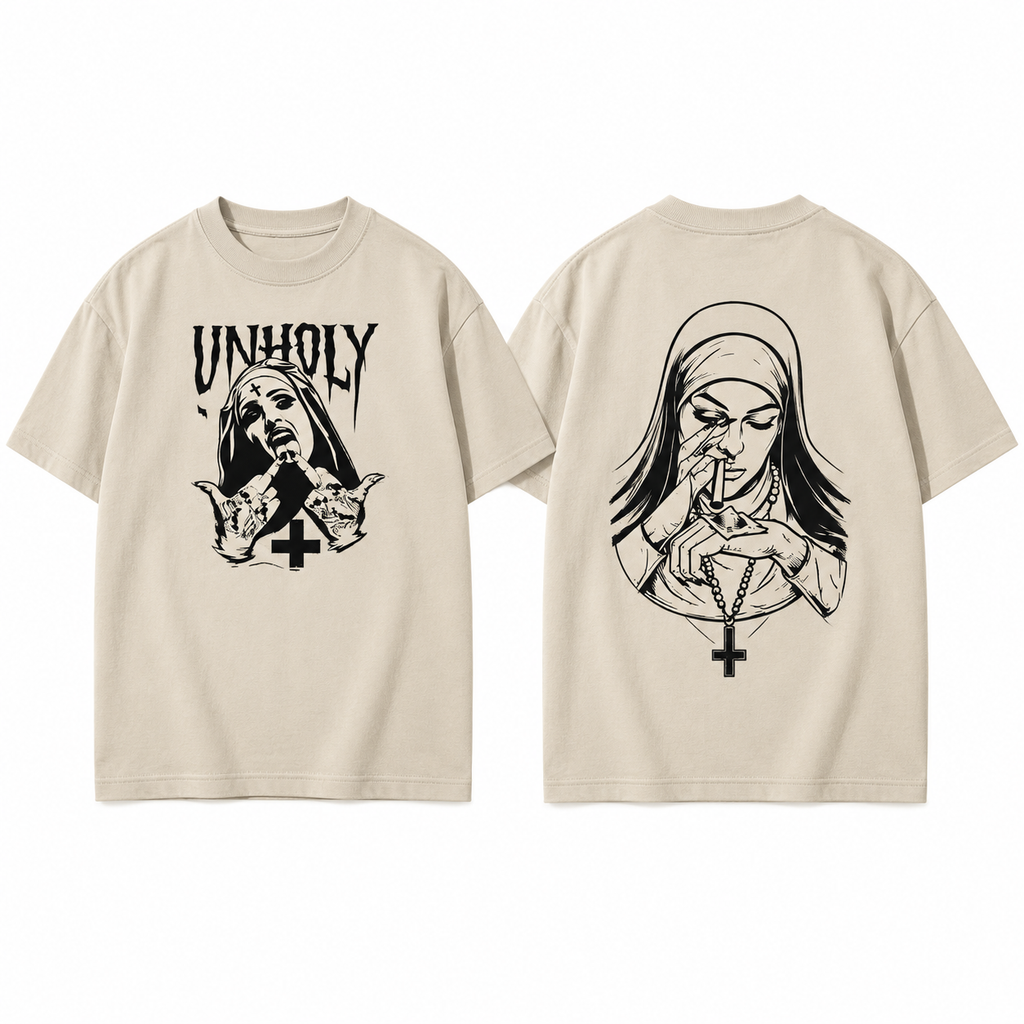 Unholy Nun Gothic Graphic T-Shirt/Sweatshirt/Hooide – Dark Alternative Front & Back Streetwear Tee