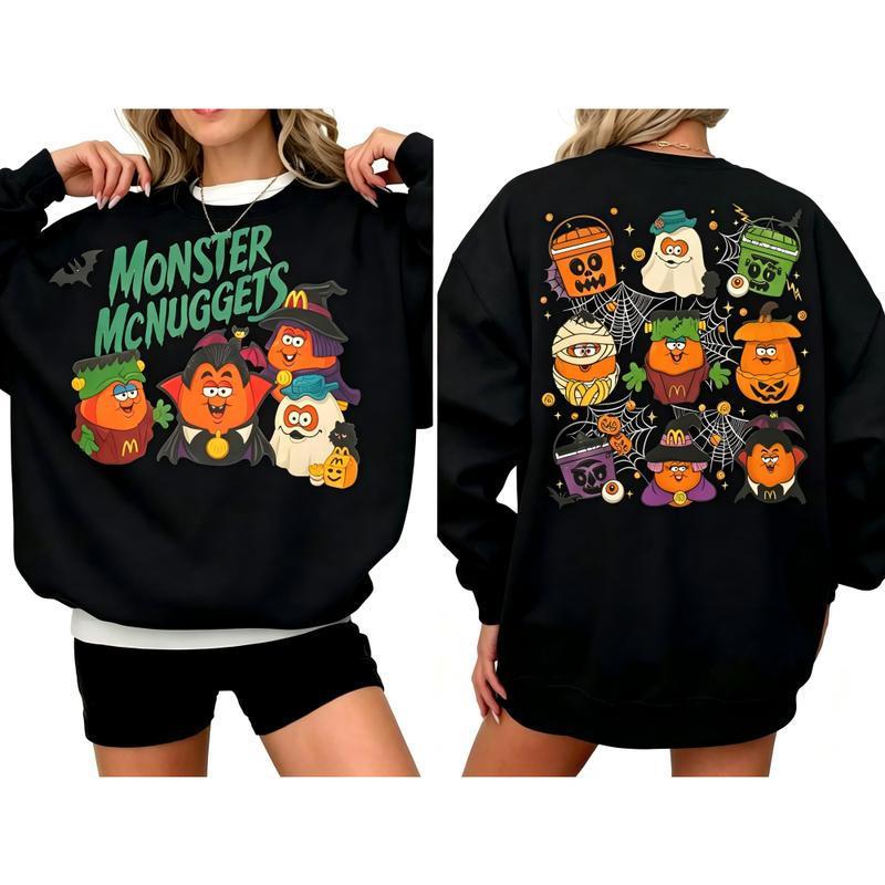 Monster McNugget Buddies Halloween T-Shirt, Sweatshirt & Hoodie – Cute Spooky Characters 2-Sided Graphic Print