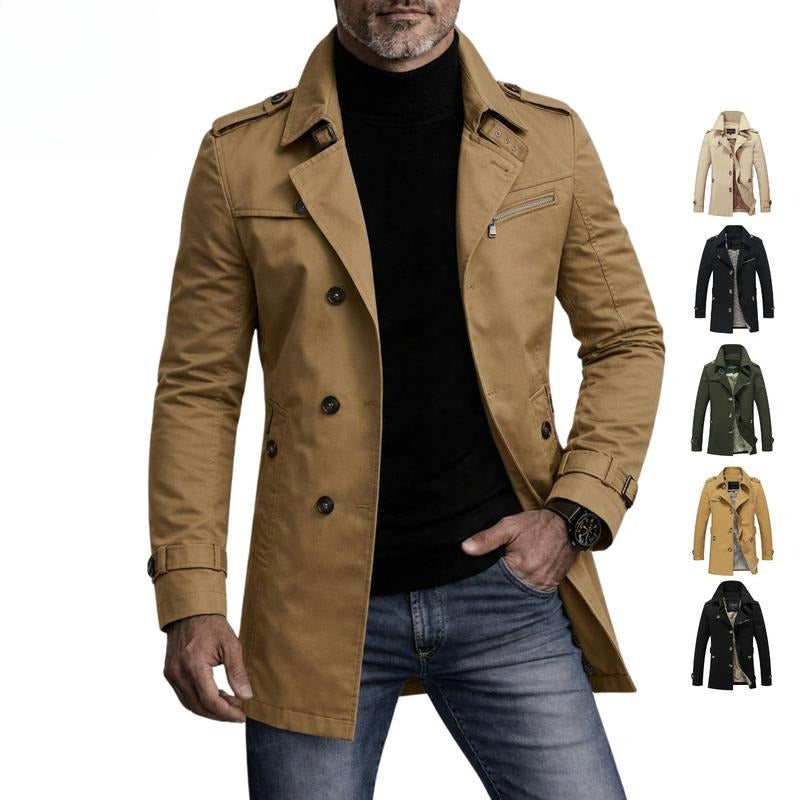Men's Slim Fit Trench Coat with Lapel Collar, Shoulder Epaulettes & Buckle Cuffs – Smart Casual Outerwear for Work & Everyday Wear