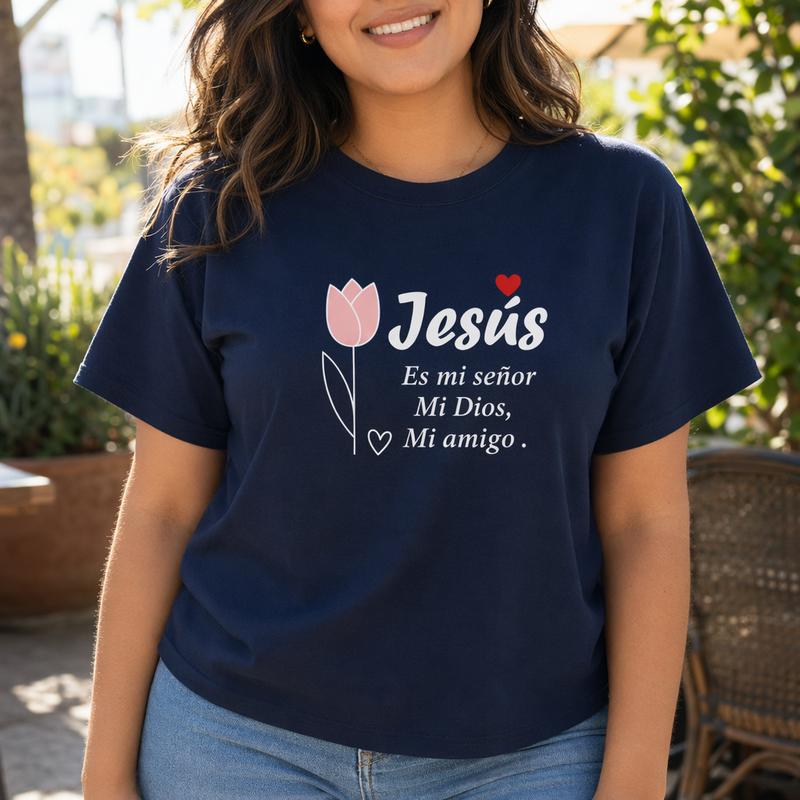 Spanish Christian Jesus Graphic T-Shirt/Sweatshirt/Hoodie – Floral Faith Quote Cotton Tee for Women