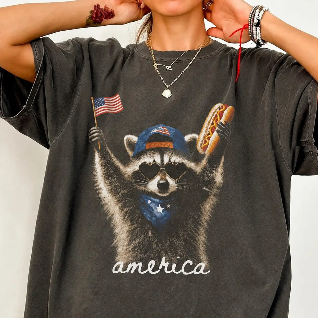 Feral & Free America Raccoon Tee/Sweatshirt/Hoodie - Funny Patriotic 4th of July