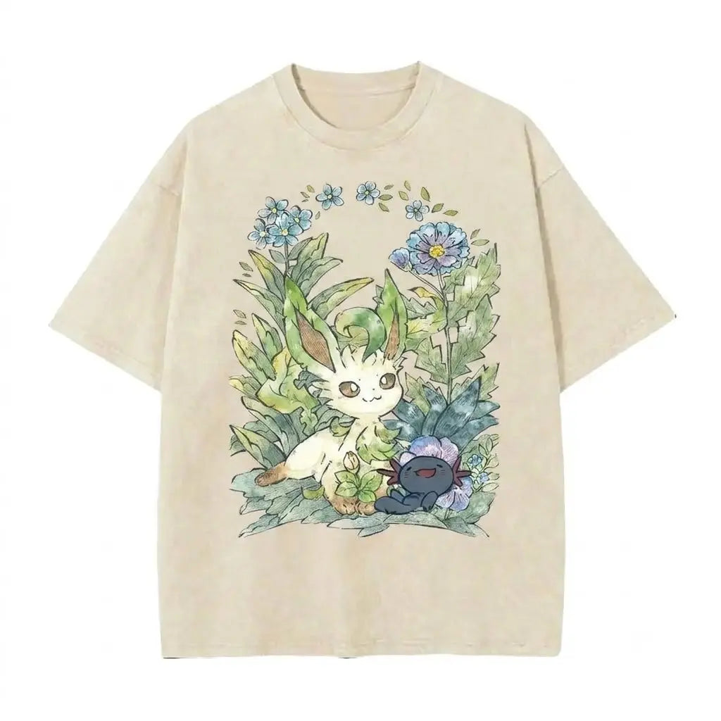 Leafeon Floral Garden T-Shirt, Sweatshirt & Hoodie – Cute Botanical Anime Graphic, Nature Lover & Pokémon Fan Gift
