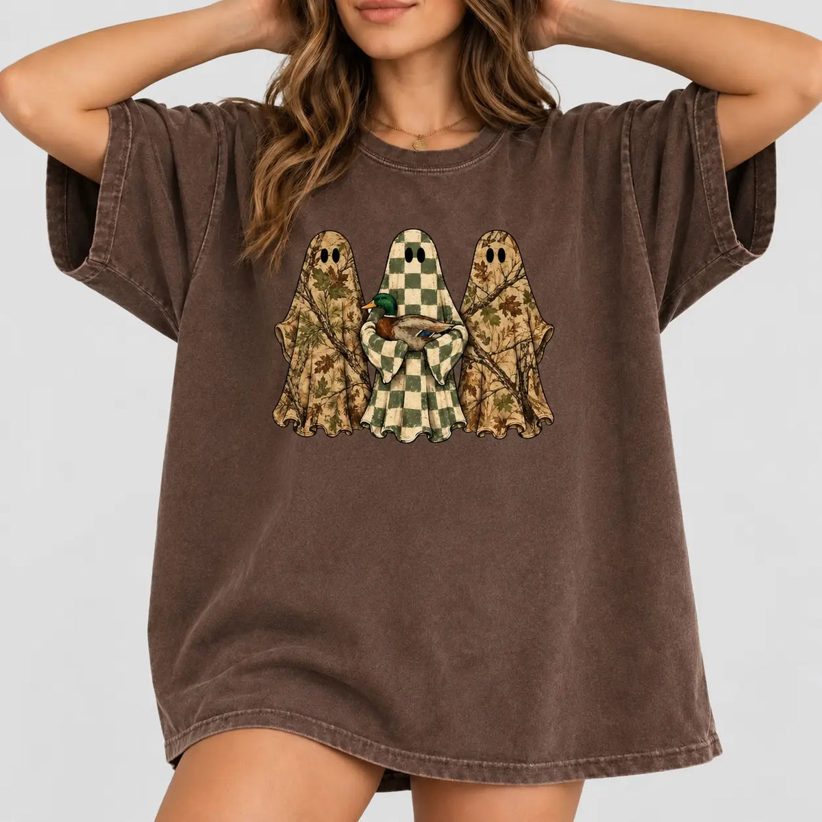 Hunting Season Ghost Shirt/Sweatshirt/Hoodie – Camo Ghost & Mallard Duck Halloween Graphic Tee