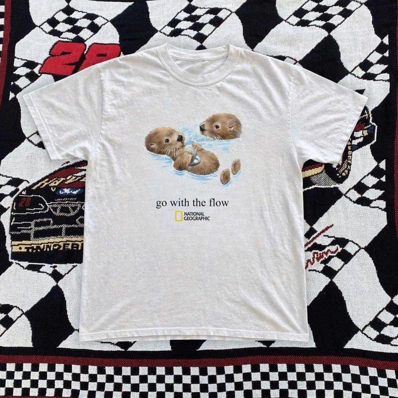 Funny Otter "Go With The Flow" Graphic T-Shirt – Cute Animal Cotton Tee/Sweatshirt/Hoodie