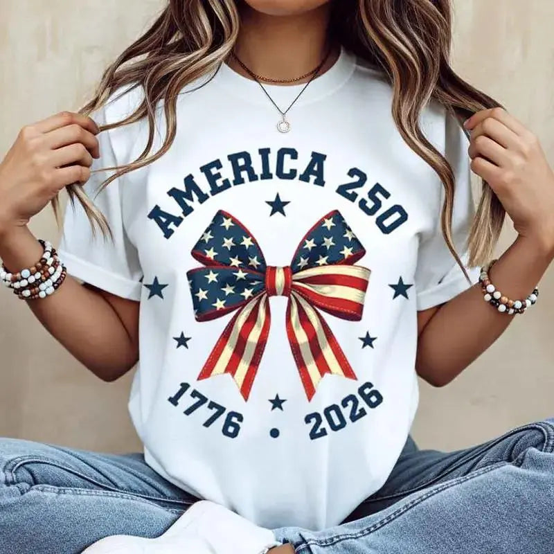 America 250 Bow T-Shirt/Sweatshirt/Hoodie 🇺🇸 – Patriotic Coquette Graphic Tee