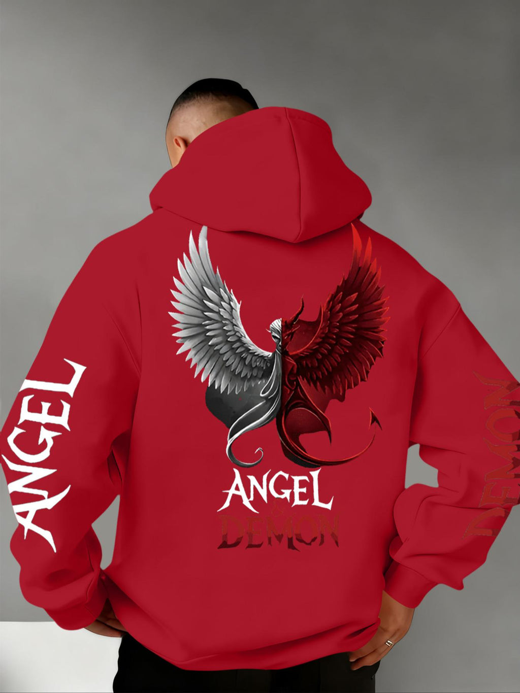 Angel & Demon Gothic Hoodie/Sweatshirt – Dual Wing Graphic Streetwear Sweatshirt