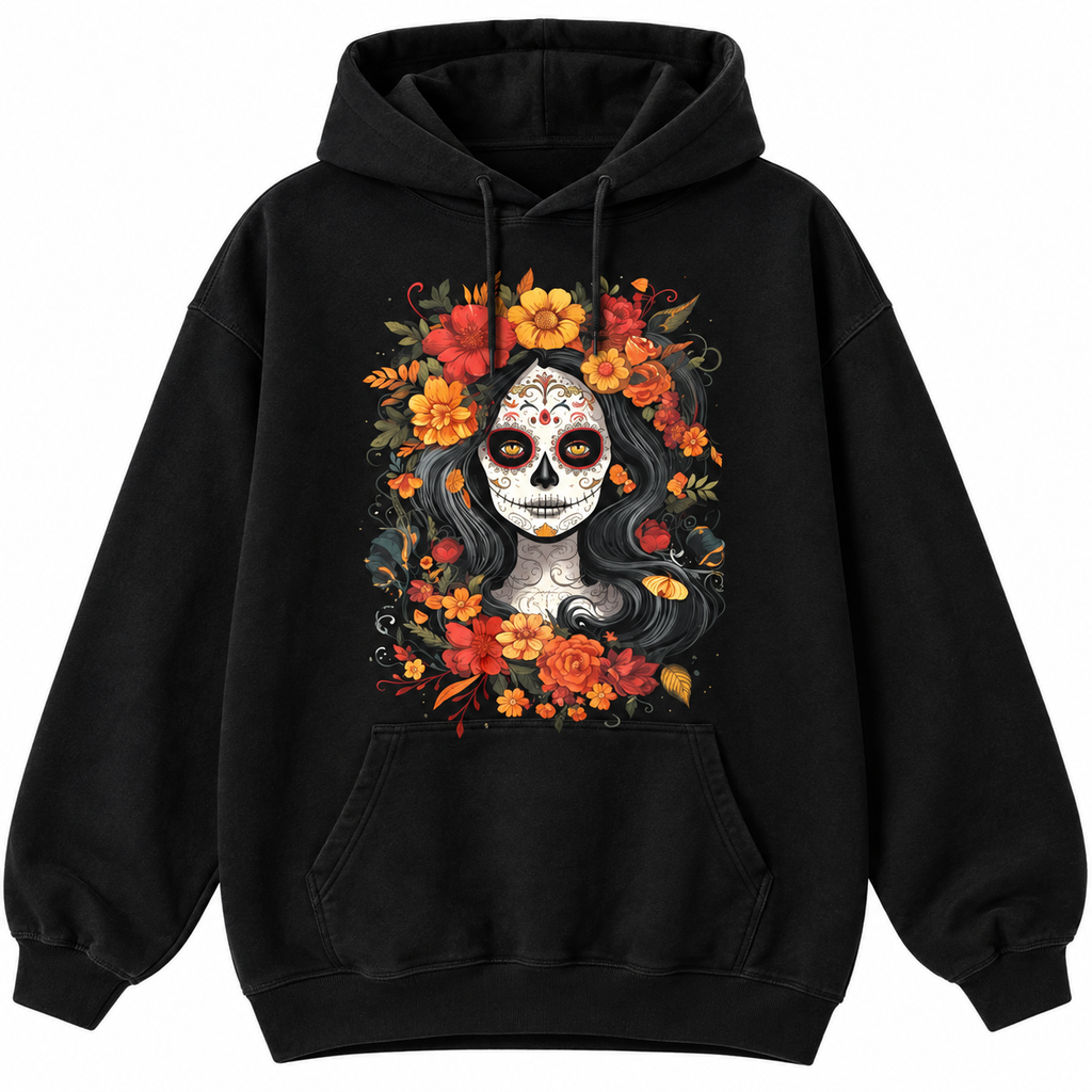 La Catrina Sugar Skull T-Shirt/Sweatshirt/Hoodie – Día de los Muertos Floral Graphic Tee