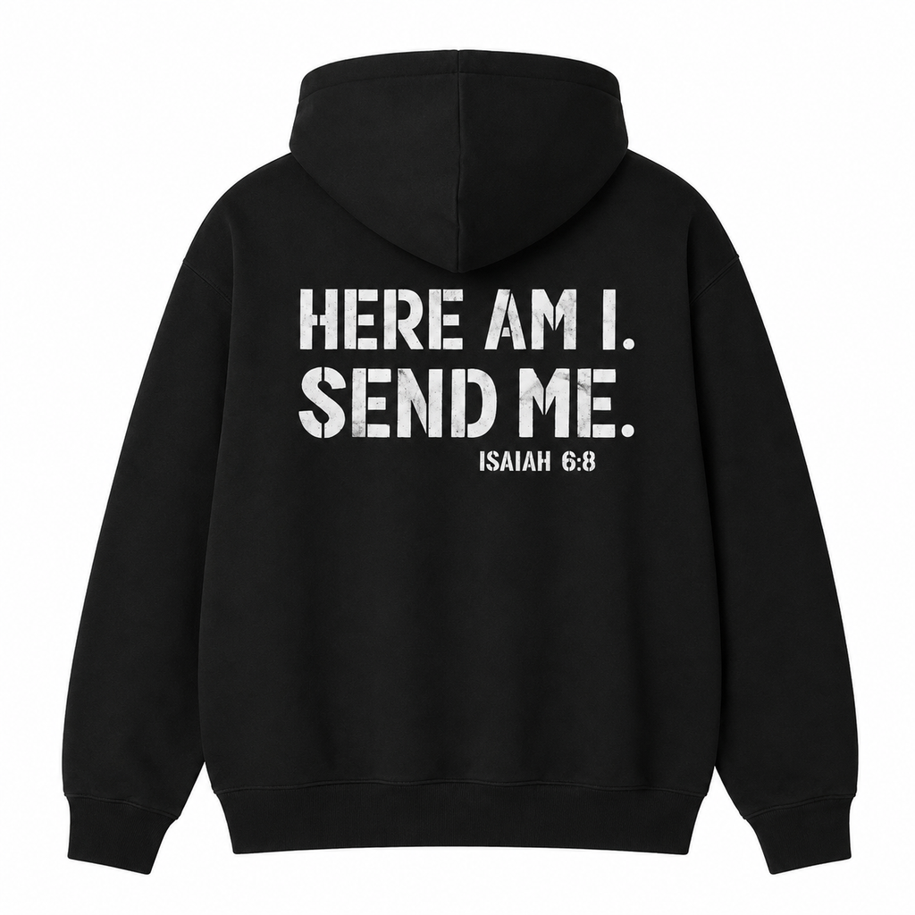 Here Am I Send Me Christian T-Shirt/Sweatshirt/Hoodie – Isaiah 6:8 Faith Graphic Tee, Unisex Bible Verse Shirt