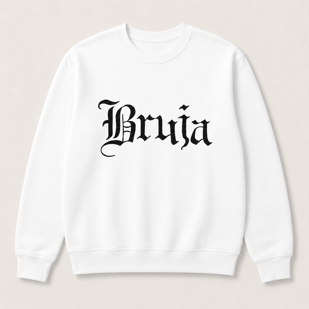 Bruja Graphic T-Shirt, Sweatshirt & Hoodie – Gothic Witchy Letter Print, Latina Halloween Spooky Season Apparel