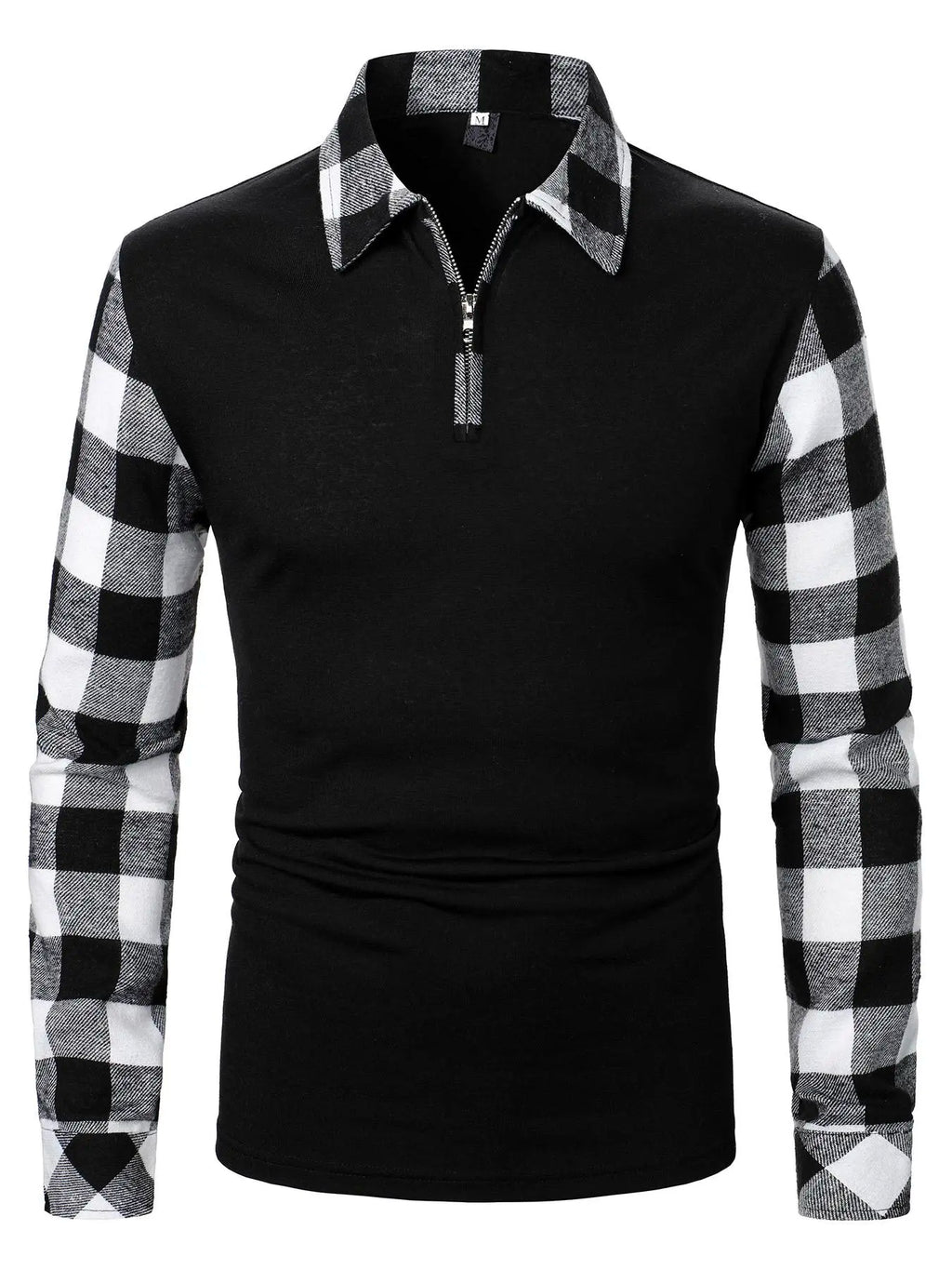 Men's Buffalo Plaid Half Zip Polo Shirt – Color Block Long Sleeve Casual Top