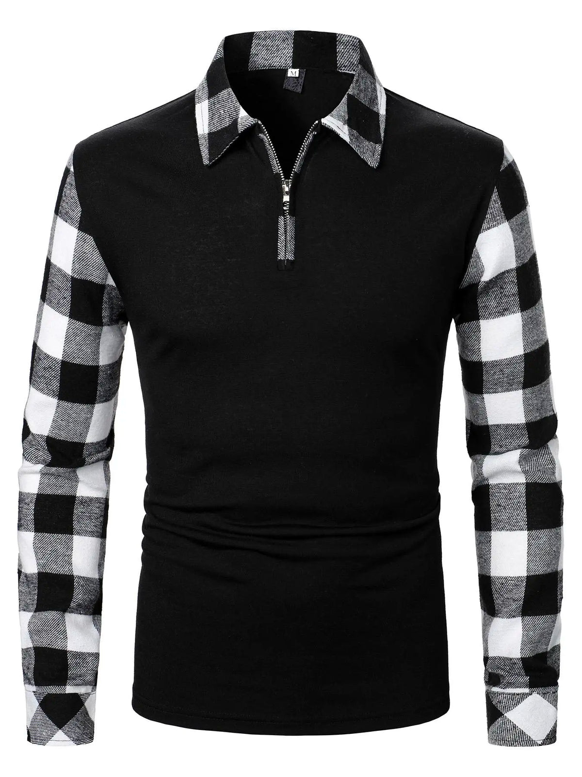 Men's Buffalo Plaid Half Zip Polo Shirt – Color Block Long Sleeve Casual Top