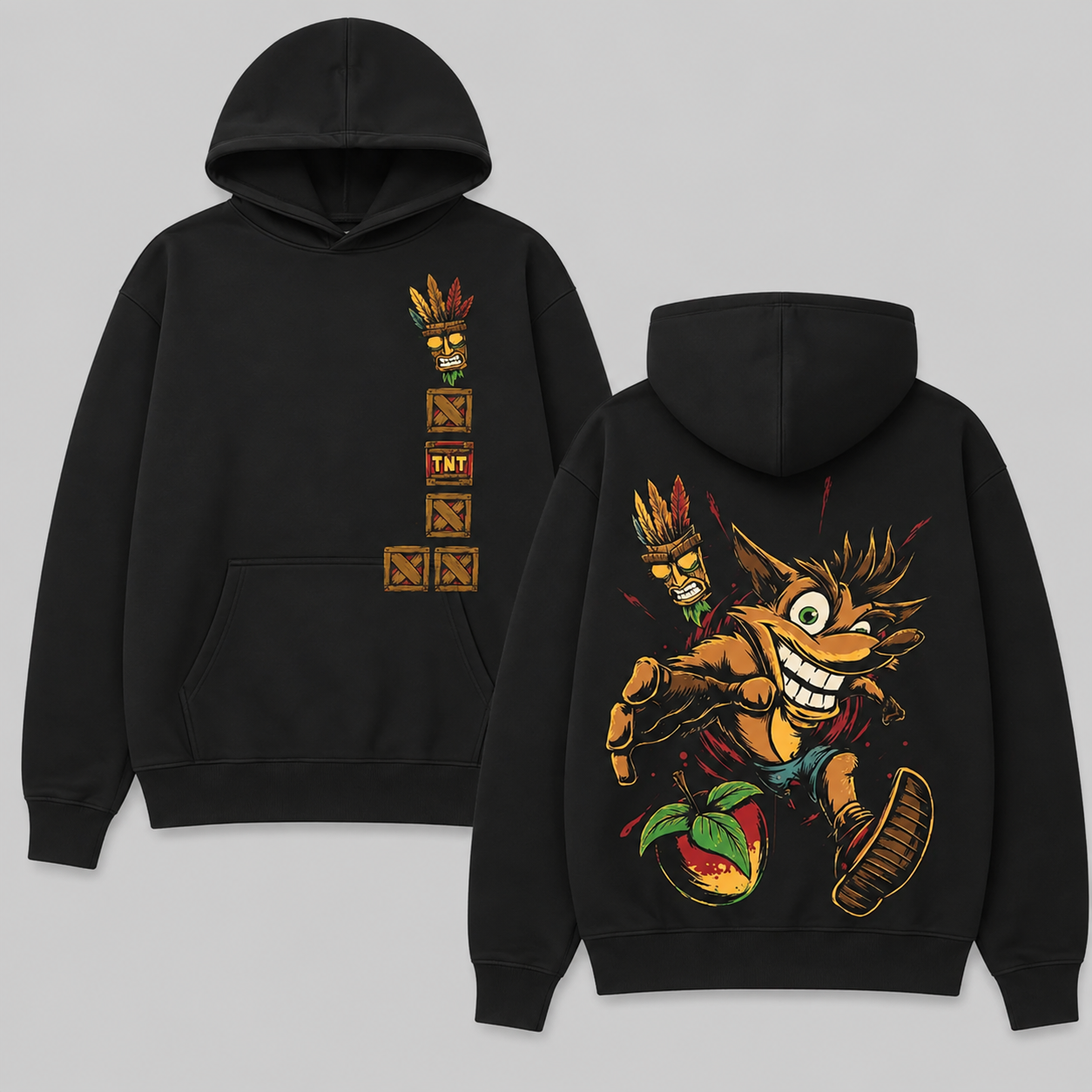 Crash Bandicoot Vintage Washed T-Shirt/Sweatshirt/Hoodie – Aku Aku Front & Back Graphic Tee, Retro Gaming Streetwear