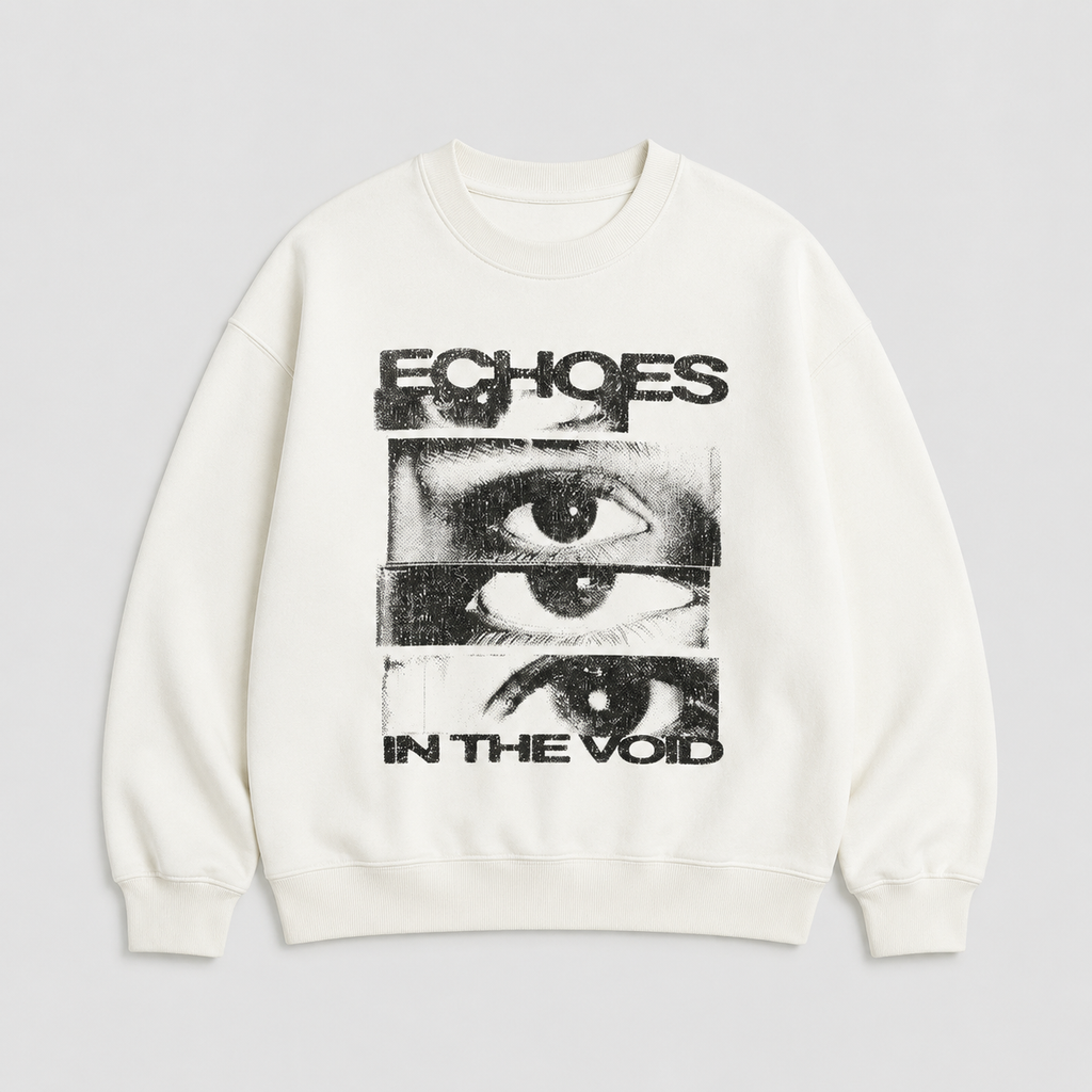 Echoes In The Void Graphic T-Shirt – Vintage Glitch Eye Print Oversized Streetwear Tee/Sweatshirt/Hoodie
