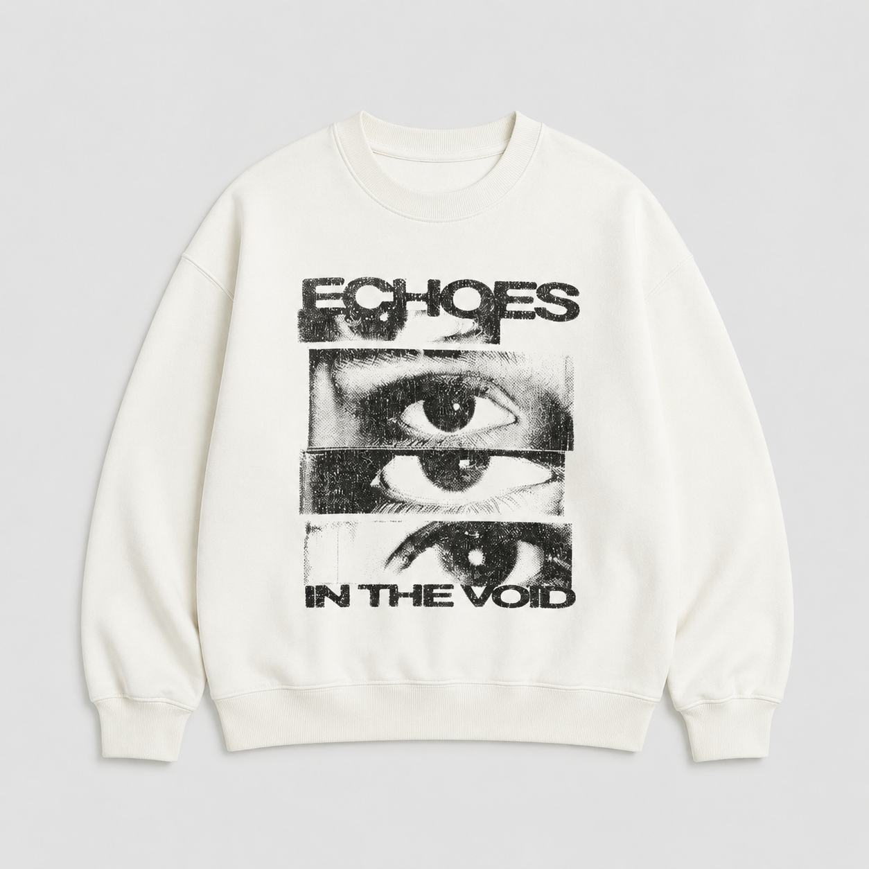 Echoes In The Void Graphic T-Shirt – Vintage Glitch Eye Print Oversized Streetwear Tee/Sweatshirt/Hoodie