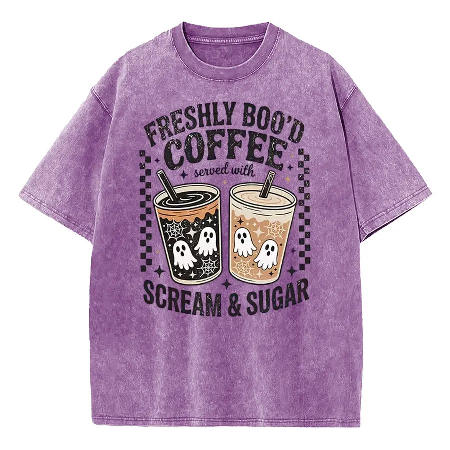 Freshly Boo’d Coffee Halloween T-Shirt/Sweatshirt/Hoodie – Ghost Coffee Scream & Sugar Graphic Tee