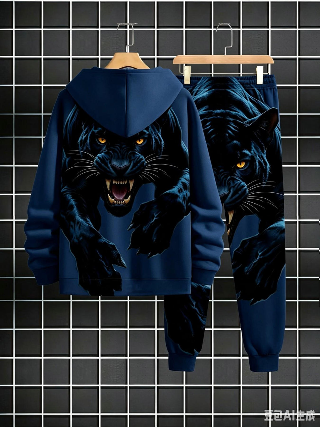 Men's Black Panther Graphic Hoodie & Jogger Pants Set – Bold Streetwear Tracksuit