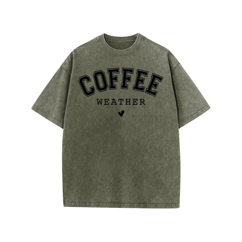Coffee Weather Vintage T-Shirt – Women's Acid Washed Oversized Graphic Tee