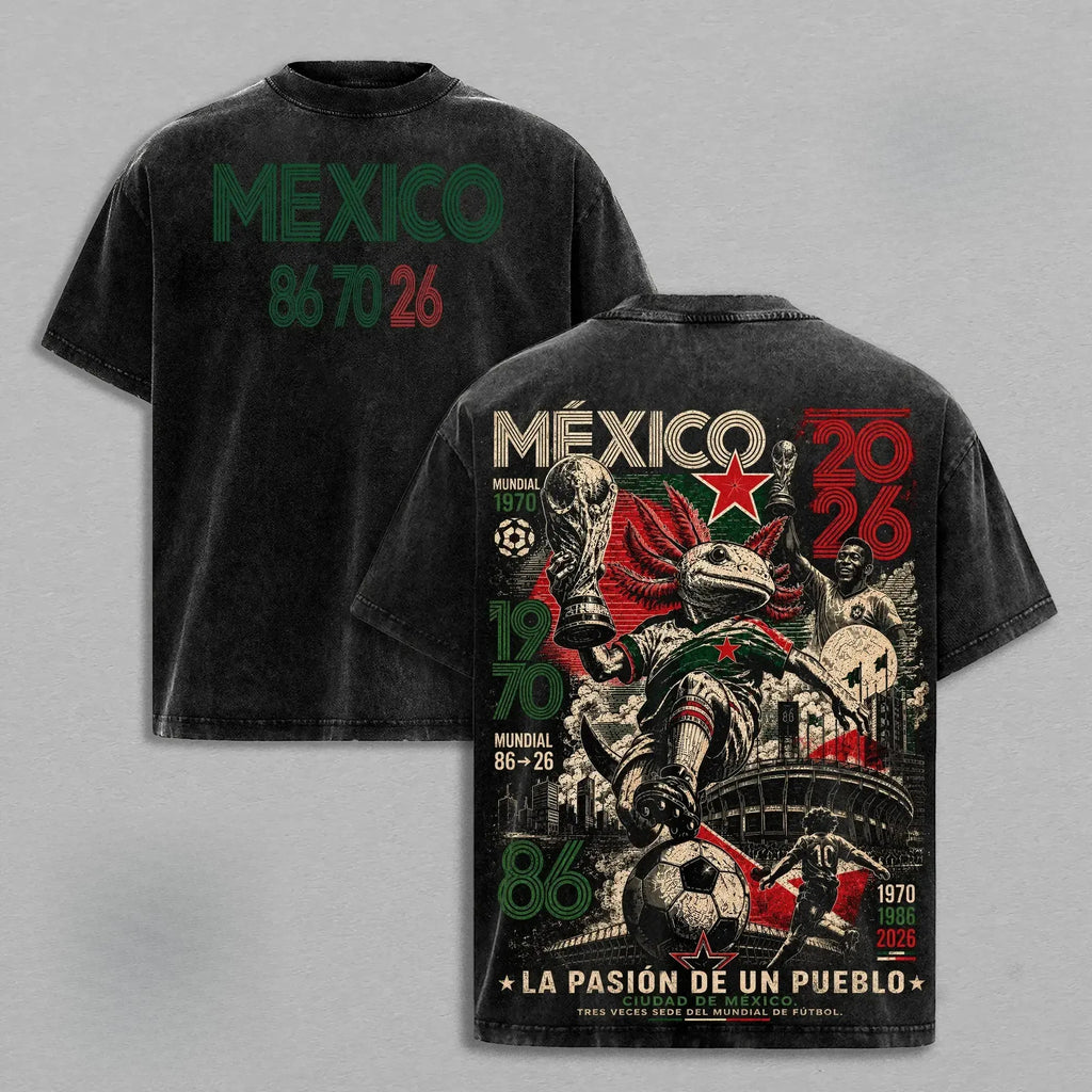 Mexico 1970 1986 2026 Soccer T-Shirt/Sweatshirt/Hoodie – Retro Axolotl Futbol Graphic Tee, Mexico Football Fan Streetwear