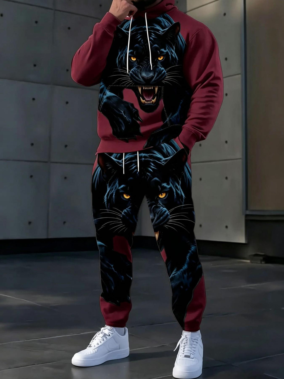 Men's Black Panther Graphic Hoodie & Jogger Pants Set – Bold Streetwear Tracksuit