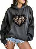 Women’s Leopard Heart Hoodie/Sweatshirt/T-shirt – Distressed Graphic Casual Pullover Sweatshirt